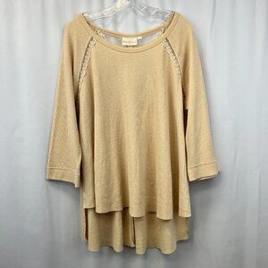 Winter Lennon Womens Buttercream Round Neck Long Sleeve Hi Low Top Size L
